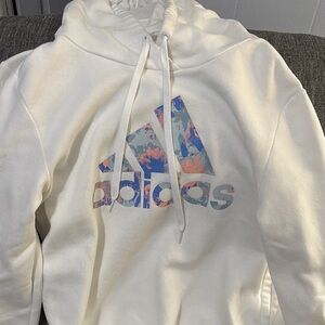Adidas Floral Logo White Hoodie